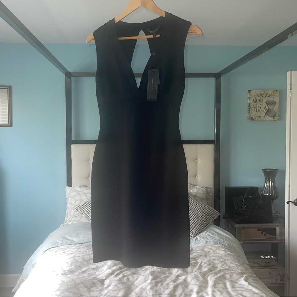 NEW BCBGMAXAZRIA Oralie Cutout Back Dress Black Bandage Style Mini Medium - Picture 4 of 10
